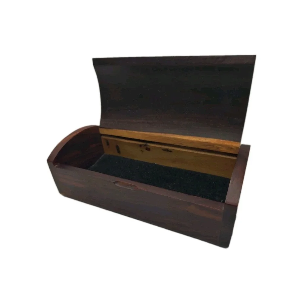 Vintage Y2K Mid-Century Modern Solid Rosewood 2-Tone Black Velvet Jewelry Box